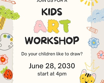 Kids Art Workshop Invitation: Colorful, Creative Drawing Event (June 28, 2030)