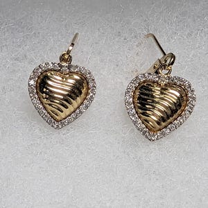 14 Karat Solid Gold, Diamonds, Vintage Estate Piece, Heart Shaped,  Leverback Drop Earrings