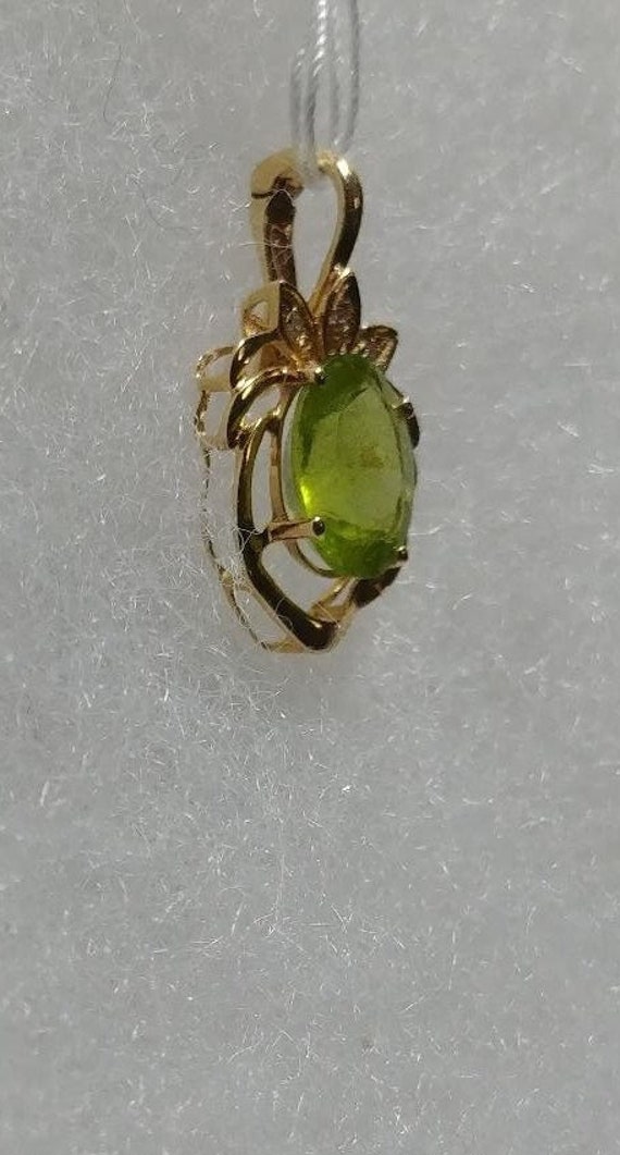 14 Karat Gold with Oval Peridot and a Clear Stone… - image 1