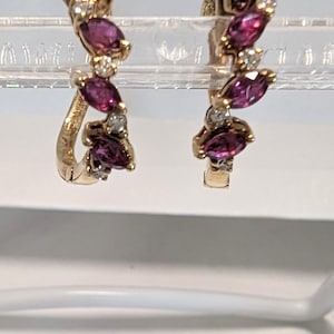 14 Karat Solid Gold Ruby with Diamonds Vintage/Estate Piece Hoop Earrings