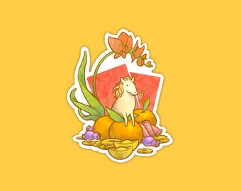Year of the Horse Vinyl Sticker – Lunar new year, Gold Coins, Handmade