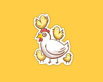 Chicken Family Vinyl Sticker – Funny Cartoon Chicks, Handmade