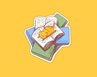 Book Cat Nap Vinyl Sticker – Nosy Cat, Handmade