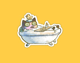 Spa Day Cat Sticker – Kitten in Bubble Bath, Funny Handmade for Cat Lovers