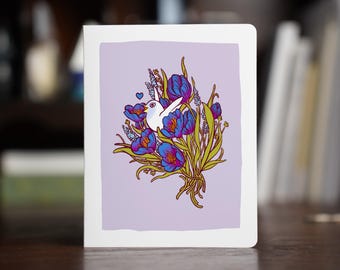 Love Bird Card – Blue Flowers, Winking Bird, Funny, Valentines, Handmade