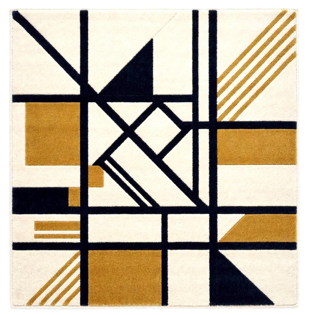 Hand Tufted Geometric Area Rug, Modern Abstract Wool Rug, Navy Blue ...