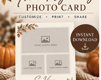 Editable Thanksgiving Photo Card Template, Fall Family Photo Card, So Very Grateful, Printable 5x7 Card