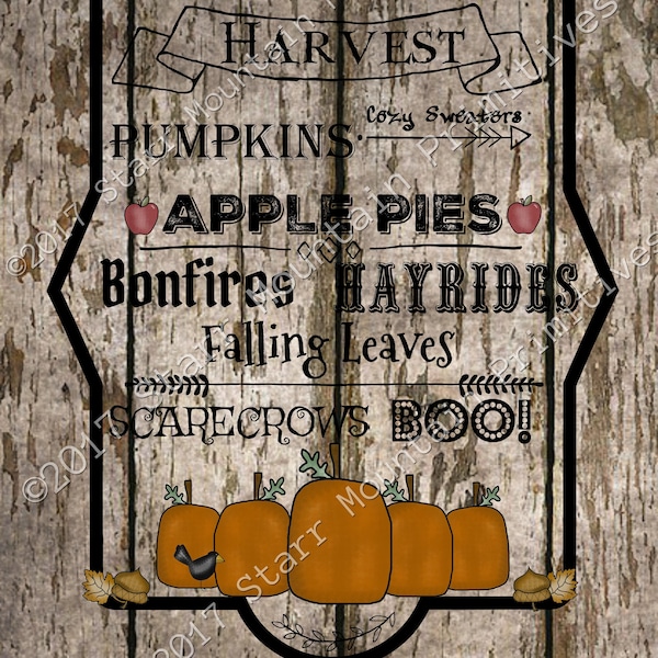 Primitive Autumn Fall Sayings Word Art Typography Pumpkins Leaves Label Pantry Logo Jpeg Digital File Crock  Jar Labels Pillow Hang Tags