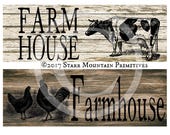Primitive Weathered Wood Farmhouse Cow Rooster Chicken Digital Sign, Block, Tag, Hang tags Crate Jar Box Crock Label