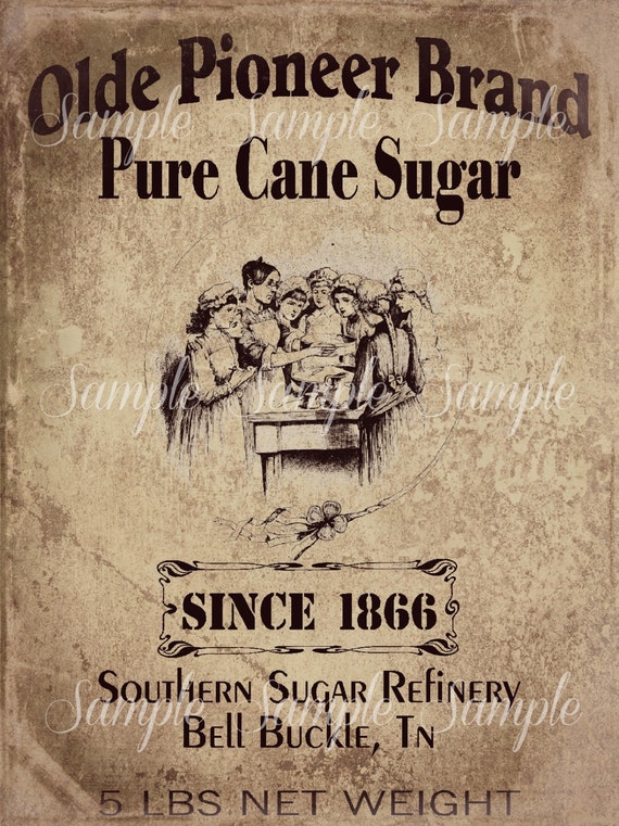 Primitive Vintage Pure Cane Sugar Jpeg Digital Image Feedsack Logo