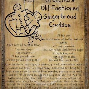 Primitive Gingerbread Man Cookie Recipe Pantry Logo Label Jpeg Digital File for Crock  Jar, Labels, Pillows, Doll
