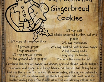 Primitive Gingerbread Man Cookie Recipe Pantry Logo Label Jpeg Digital File for Crock  Jar, Labels, Pillows, Doll