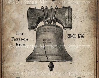 Primitive Patriotic Americana Liberty Bell Co. Printable Jpeg 300 DPI Digital Image Pillow Pantry Label Hang Tag Ornament Print