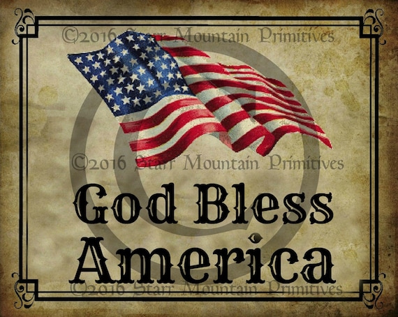 Primitive Patriotic American Flag God Bless America Jpeg Digital