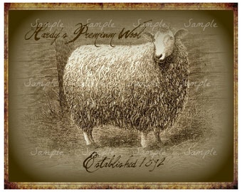 Primitive Vintage Hardy&#39;s Sheep Wool Feed Jpeg Digital  Image Feedsack Logo for Pillows Pantry Labels Hang tags Magnets Ornies