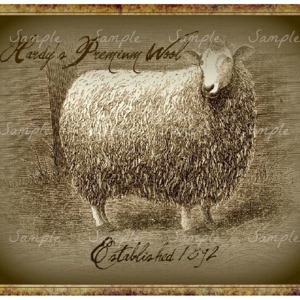 Primitive Vintage Hardy's Sheep Wool Feed Jpeg Digital  Image Feedsack Logo for Pillows Pantry Labels Hang tags Magnets Ornies