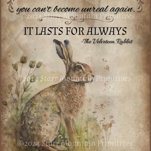 Primitive Samt Kaninchen Hase Zitat Aquarell Printable Jpeg 300 DPI Digitalbild Kissen Pantry Hang Tag Magnet Ornament Print