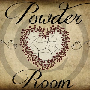 Primitive Powder Room Sign Bathroom  Print Jpeg Digital  Image Feedsack Logo for Pillows Labels Hang tags Magnets Ornies