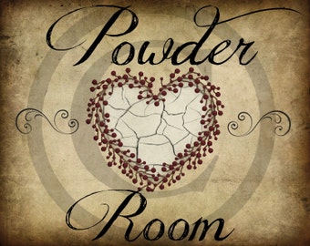 Primitive Powder Room Sign Bathroom  Print Jpeg Digital  Image Feedsack Logo for Pillows Labels Hang tags Magnets Ornies