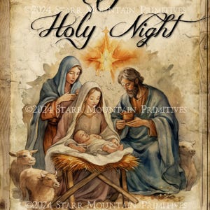 Pierwotny Religijny Boże Narodzenie Święta Noc Piosenka Narodziny Jezusa Gwiazda Wydrukuj Jpeg Cyfrowy Obraz Poduszka Etykieta Płótno Etykieta Ozdoba Magnes Karta