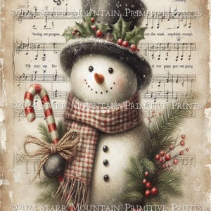 Primitive Farmhouse Snowman Kisses Candy Cane Wishes Instant Download JPEG Printable Print Sublimation Decoupage Cans Labels Tag Canvas
