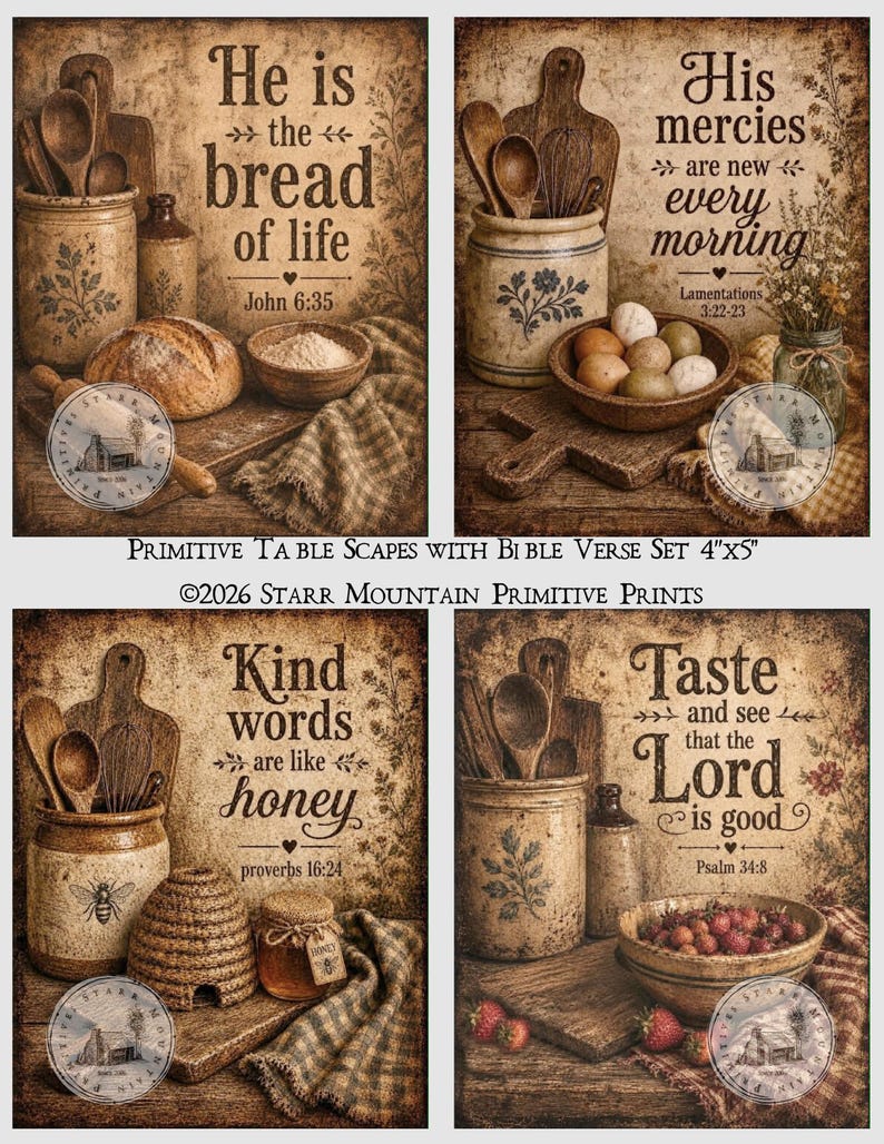 Primitive Farmhouse Tablescape Printable Bible Verse Bowl Bread Board ...