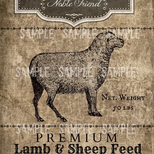 Primitive Vintage Lamb and Sheep Feed Jpeg Digital  Image Feedsack Logo for Pillows Pantry Labels Hang tags Magnets Ornies