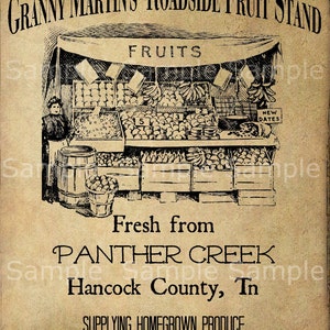 Primitive Vintage Fruit Market Jpeg Digital  Image Feedsack Logo for Pillows Labels Hang tags Magnets Ornies