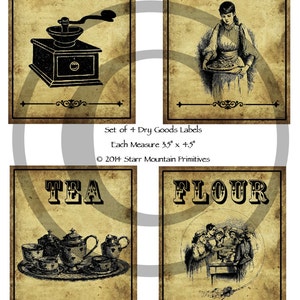 Primitive Dry Goods Canister Pantry Labels Jpeg Digital Apothecary Crate Crock Jar Bottle Label Sugar Flour Tea Coffee