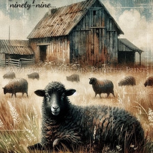 Primitieve inspirerende bijbelvers hij verliet de schuur van 99 schapen afdrukbaar schilderij kunst jpeg digitale print label tag ornament decoupage 8 x 10