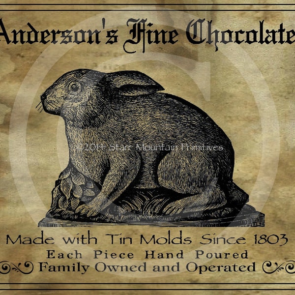 Primitive Vintage Bunny Rabbit Chocolate Tin Mold Printable Jpeg Digital  Image Feedsack Logo Pillows Pantry Labels Hang tags Magnets Ornies