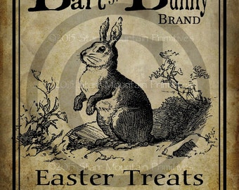 Primitive Vintage Bart Bunny Rabbit Chocolate Easter Treats Printable Jpeg Digital  Image Feedsack Logo Pillows Pantry Labels Hang tags