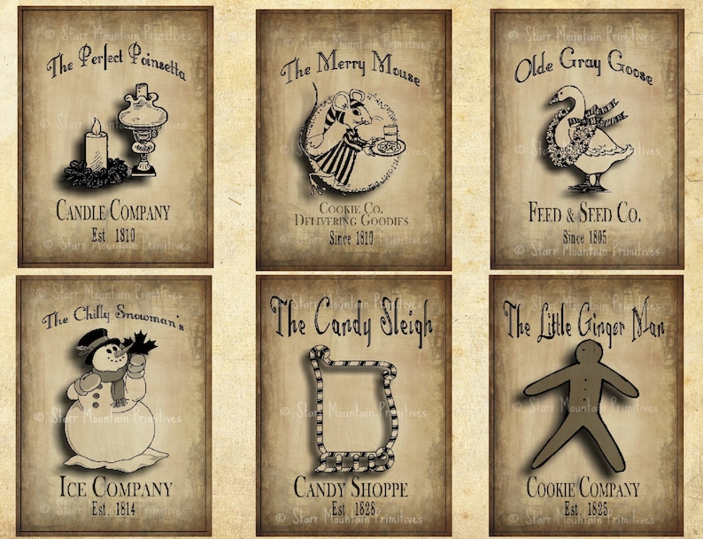 Primitive Vintage Christmas Set 6 Pantry Logo Labels Jpeg - Etsy