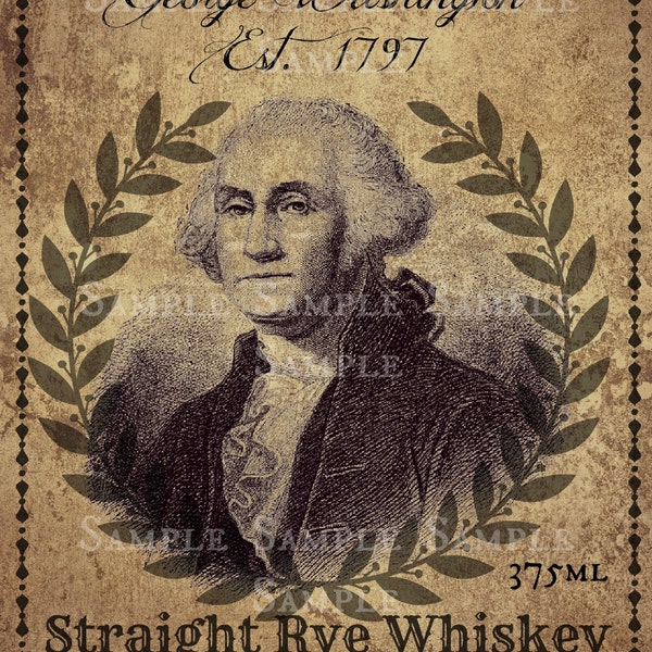 Primitive Colonial George Washington Rye Whiskey Jpeg Digital  Image Feedsack Logo for Pillows Pantry Labels Hang tags Magnets Ornies