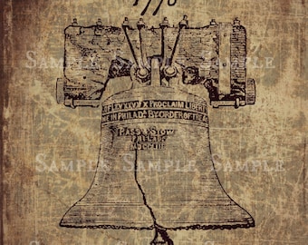 Primitive Vintage Liberty Bell Jpeg Digital  Image Feedsack Logo for Pillows Pantry Labels Hang tags Magnets Ornies