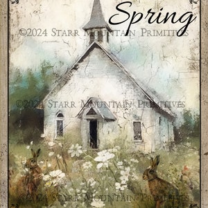 Primitive Farmhouse Inspirational Printable Spring Country Church Wildflowers Bunny Jpeg Digital Image Pillow Pantry Label Hang tag Ornament