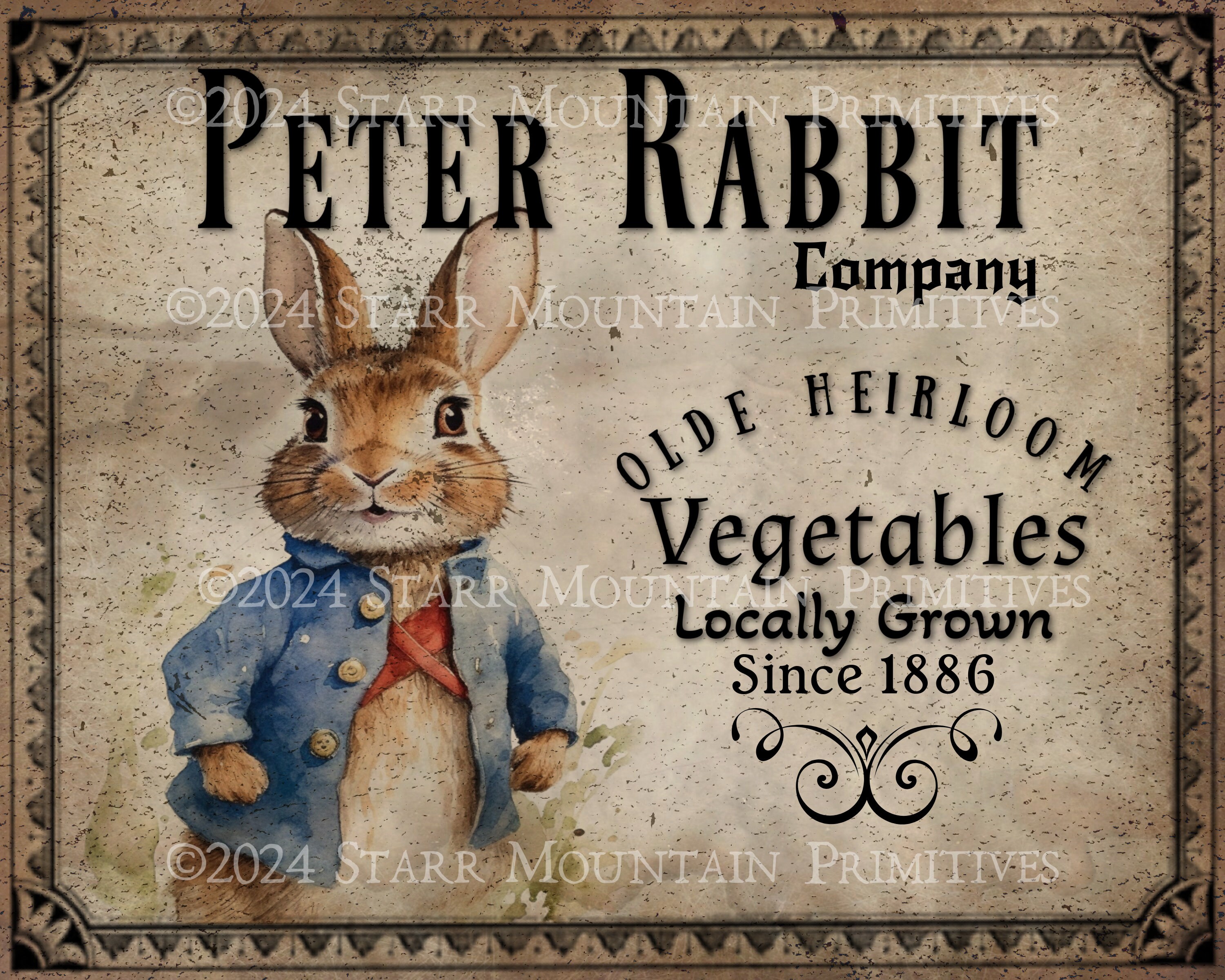 Primitive Vintage Peter Rabbit Brand Vegetables Printable Jpeg 300