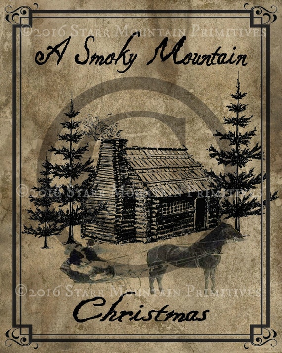 Primitive Christmas Log Cabin Smoky Mountains Pantry Logo Etsy