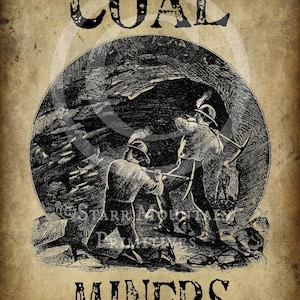 Primitive Coal Miners Mine  Jpeg Digital  Image Print Sign Feedsack Logo for Pillows Labels Hang tags Magnets Ornies