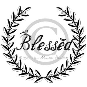 Primitive Shabby Farmhouse &quot;Blessed&quot; Wreath Jpeg Digital Image Print Feedsack Logo Pillow Pantry Labels Hang tags Magnets Ornies Burlap