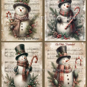 Primitive Bauernhaus Winter Schneemann und Candy Canes Weihnachten Set 4 100x120 digitales Bild druckbare Decoupage Etikett Hang-Tag-Verzierung-Zeichen-Druck