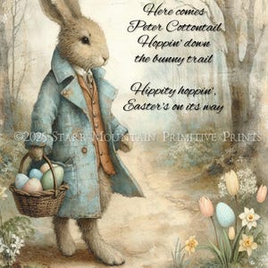 8x10 Primitiv Vintage Peter Cottontail Bunny Rabbit Sångtexter Utskrivbar Jpeg Digitalt Tryck Decoupage Etikett Hängetikett Ornament Canvas