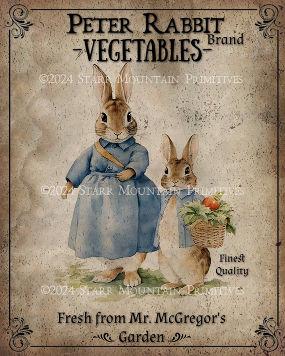 Primitive Vintage Peter Rabbit Brand Vegetables Printable Jpeg 300