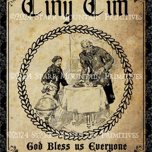 Primitive Vintage-Ein Weihnachten Carol Tiny Tim Ebenezer Scrooge Pantry Logo Label Jpeg Digitale Datei Crock Glasetiketten Kissen, Puppe, Kerze