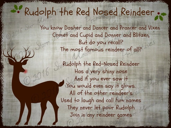 Primitive Rudolph The Red Nosed Reindeer Song Lyrics Christmas Pantry Logo Label Jpeg Digital File For Crock Jar Labels Pillows Doll