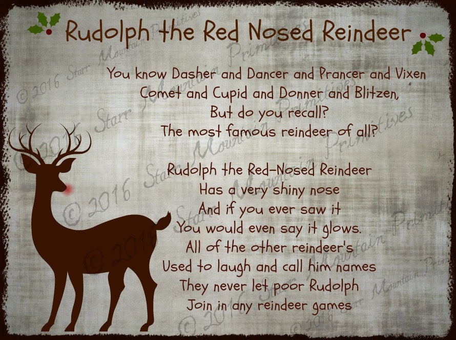 Rudolph the Red Reindeer Lyrics - Etsy Canada