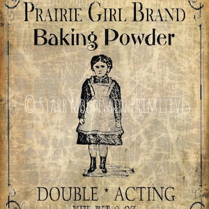 Primitive Prairie Girl Baking Powder Jpeg Digital  Image Pantry Label Feedsack Logo for Pillows Labels Hang tags Magnets Ornies
