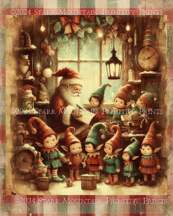 Primitive Grungy Whimsical Christmas Santa's Workshop Elf Elves