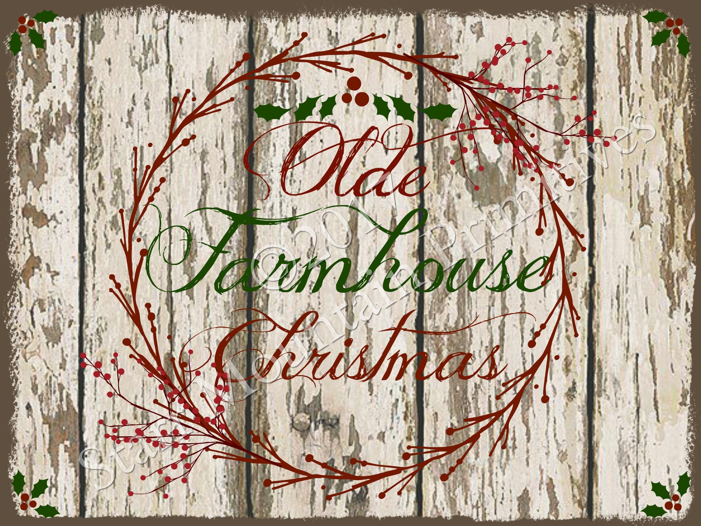Primitive Olde Farmhouse Christmas Label Jpeg Digital Image Feedsack Logo Print Tag for Pillows Labels Hang tags Magnet Canister Candle
