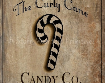 Primitif Noël bouclés Candy Cane Co.  Feedsack garde-manger étiquette Logo Jpeg Image idéal pour les oreillers étiquettes Hang tags aimants Ornies